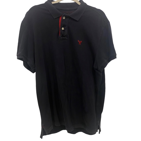 AMERICAN EAGLE Men's Polo Shirt Short Sleeve Athletic Fit NAVY BLUE RED Logo L - Picture 1 of 6